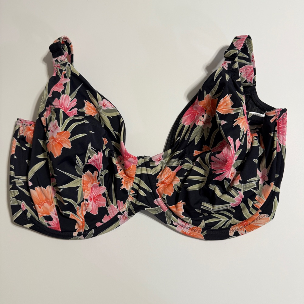 Elomi Black and Pink Floral Bikini Top